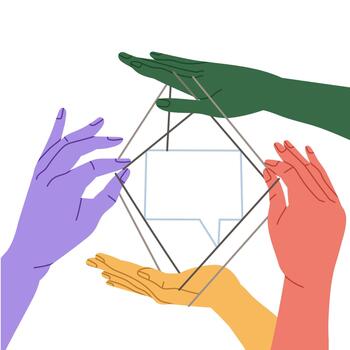 Different Human Hands with Rope Creating Rhombus Shape Having Connections with Each Other Engaged in Social Interaction Illustration vector