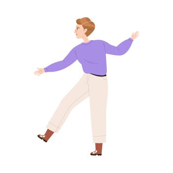 Man Characters Balancing on One Leg Having Connection with Somebody Illustration vector