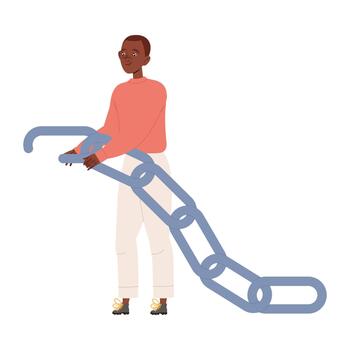 Man Character Joining Chain Part Having Connection with Somebody in Social Interaction Illustration vector