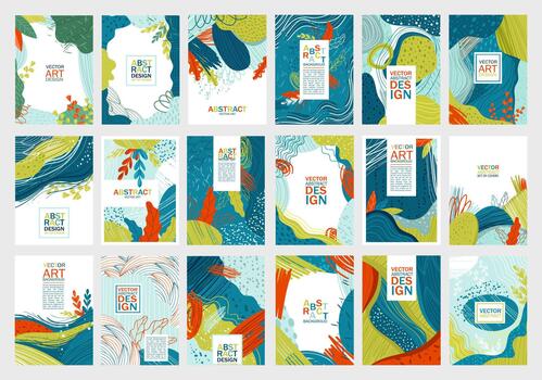 Abstract Cover and Card Design with Scribble and Floral Element Template Set vector