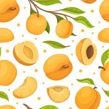Apricot Seamless Pattern Design with Ripe Fruit Template vector
