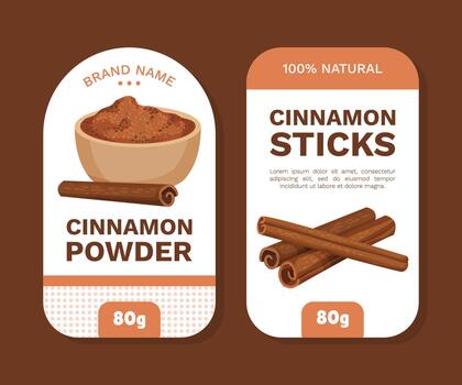 Cinnamon Label Design with Aromatic Spice Sticks and Powder Template vector