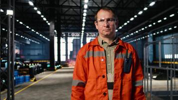 professionell anställd i en lager användningar Utrustning till guide operatör lag genom hopsättning uppgifter, demonstrera teknik och konsekvent tillverkning bearbeta aktivitet. kamera a. video