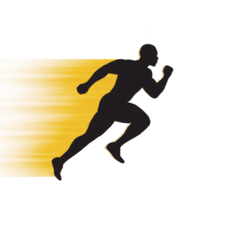 silhuett löpare tävlar med dynamisk gul rörelse fläck effekt, symboliserar fart, energi, och atletisk prestanda på transparent bakgrund png