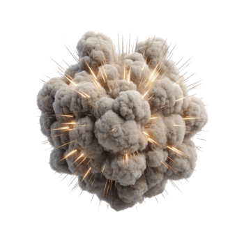 che esplode nube di denso grigio Fumo con luminosa arancia scintille e dinamico energia, isolato su trasparente sfondo, che rappresentano potente esplosione o esplosione effetto per drammatico visivo urto png