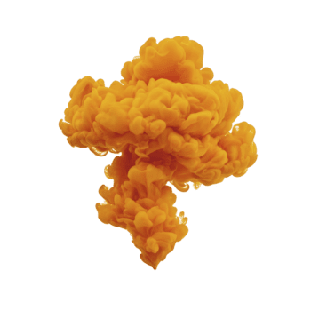 Orange ink cloud swirling in water, isolated on transparency background, creating vibrant abstract shape with soft texture and dynamic movement, evoking creativity and energy png