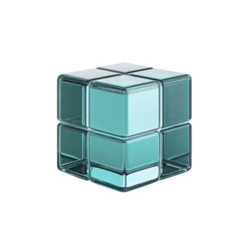 Transparent glass cube with blue tint modern geometric shape isolated on transparency background minimalistic design clean lines reflective surface abstract art futuristic style png