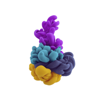 Colorful abstract ink cloud with vibrant purple, blue, and yellow swirling shapes isolated transparency background, creating dynamic and creative artistic effect with sense of movement and energy png