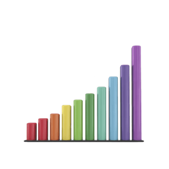 Colorful bar chart with cylindrical columns rainbow gradient, isolated transparency background, representing data growth, business analytics, and financial statistics modern, vibrant style png