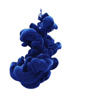 Blue ink swirling underwater, creating abstract cloud shapes with smooth, flowing movement and dynamic texture on transparent background, evoking creativity and calm png