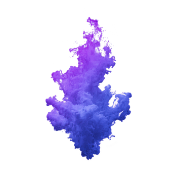 Vibrant purple and blue ink cloud swirling in water, creating dynamic abstract shape with soft texture and gradient color blending, isolated on transparent background png