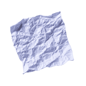 Crumpled white paper sheet with wrinkled texture, isolated on transparent background, blank and empty, suitable for design mockup or creative project, evokes frustration or creativity png