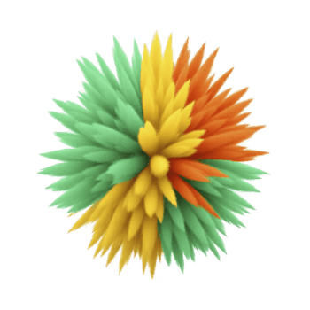 Abstract spiky sphere with green, yellow, and orange soft textured spikes radiating outward, creating vibrant, dynamic, and energetic visual effect on transparency background png