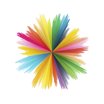 Colorful abstract burst with vibrant radial brush strokes, creating dynamic star shape on transparency background, expressing energy and creativity in modern digital art style png