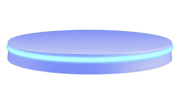 Round blue platform with glowing neon edge, modern minimal design, isolated on transparent background, suitable for product display or presentation, futuristic and clean style png