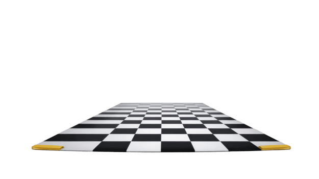 nero e bianca scacchi pavimento con giallo angolo blocchi, la creazione di geometrico modello e prospettiva, spesso Usato per da corsa o gioco temi, isolato su trasparenza sfondo png