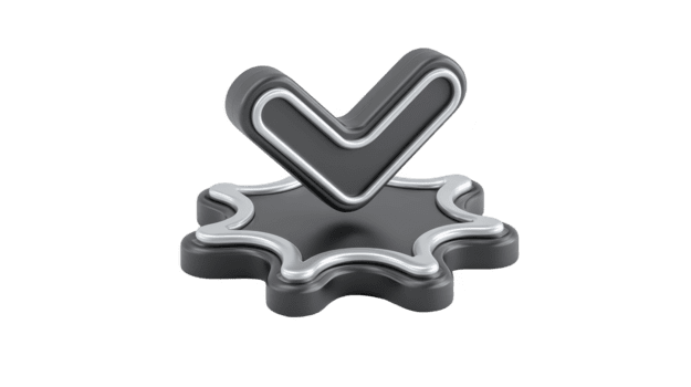 3D check mark metallic glossy abstract symbol approval validation modern isolated transparency background digital art futuristic minimal shiny icon success graphic concept design element decorative png