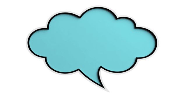 Blue speech bubble, cloud shape, isolated on transparent background, with soft shadow and modern style, ideal for communication, message, or social media design concepts png
