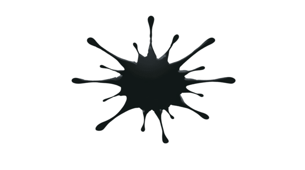 Black ink splash isolated on transparency background, abstract paint splatter with irregular shape, creative artistic design element for decoration, dynamic and expressive style png