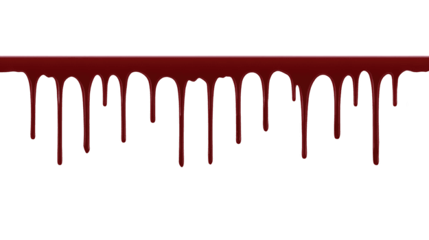 Dark red liquid drips from horizontal line, creating dramatic, eerie effect suitable for horror or Halloween themes, with glossy, realistic texture and transparent background png