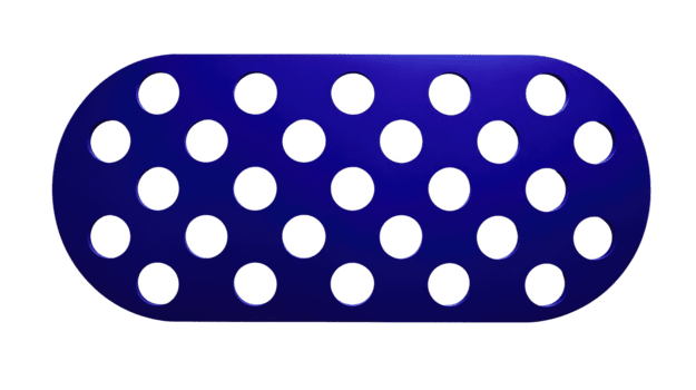 Blue oval object with multiple round holes metallic texture isolated on transparency background modern design abstract pattern industrial style creative concept clean and minimalistic png