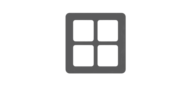 Square window icon with four panes, simple black outline, minimalistic style, isolated on transparency background, suitable for user interface, app, or web design element png
