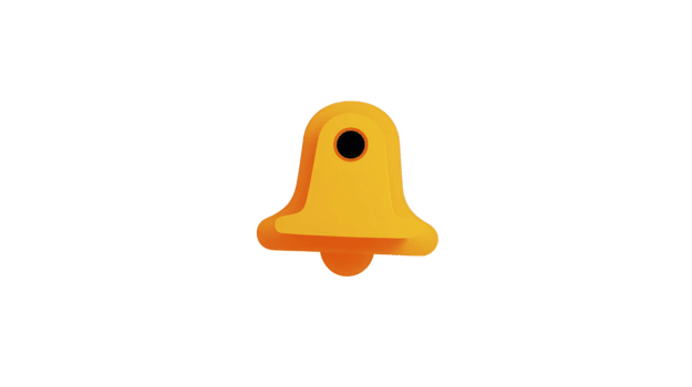 giallo campana icona, 3d illustrazione, isolato su trasparente sfondo, moderno notifica simbolo, minimo disegno, mettere in guardia concetto, allegro e semplice stile per digitale interfaccia uso png