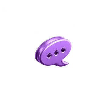 3D purple chat bubble icon with three dots, symbolizing online messaging, communication, and digital conversation, isolated on transparent background, modern and playful style png