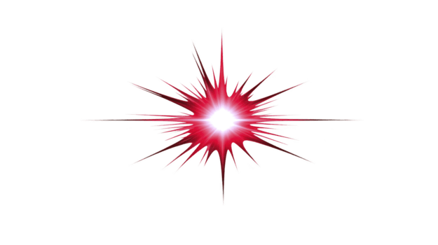 radiante rosso starburst con raggiante bianca centro, acuto spinoso raggi, e trasparente sfondo, Perfetto per energico, dinamico, o festivo design elementi png