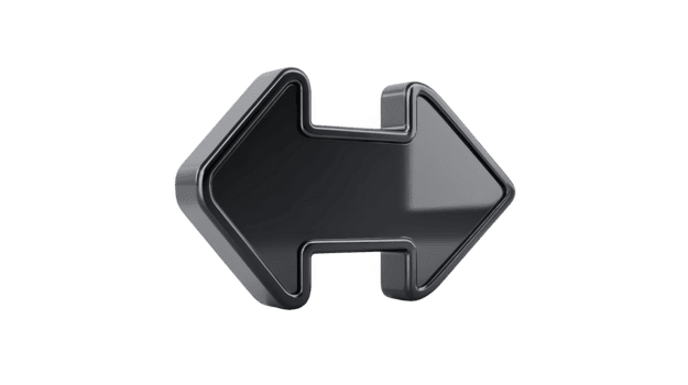 Black glossy double arrow icon, 3D style, isolated on transparent background, symbolizing direction, navigation, or choice, with modern and minimalistic design png