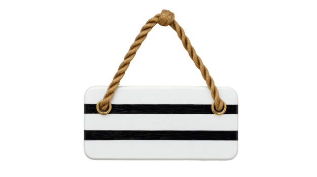 vuoto rettangolare cartello con nero strisce e corda maneggiare, isolato su trasparenza sfondo, adatto per personalizzazione, evoca nautico e minimalista stile png