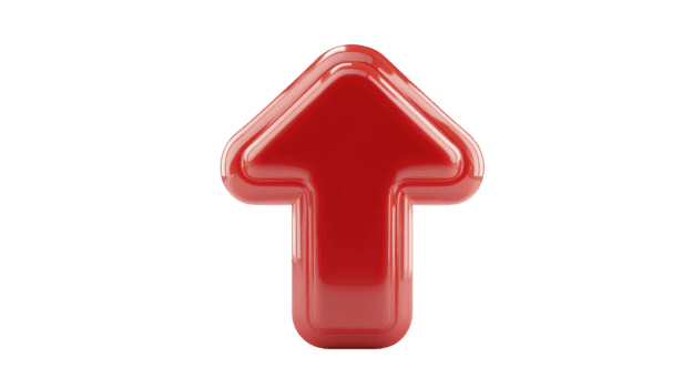 rood glanzend naar boven pijl icoon, geïsoleerd Aan transparant achtergrond, symboliseert richting, voortgang, of toenemen, met modern en glimmend 3d stijl voor web of grafisch ontwerp png