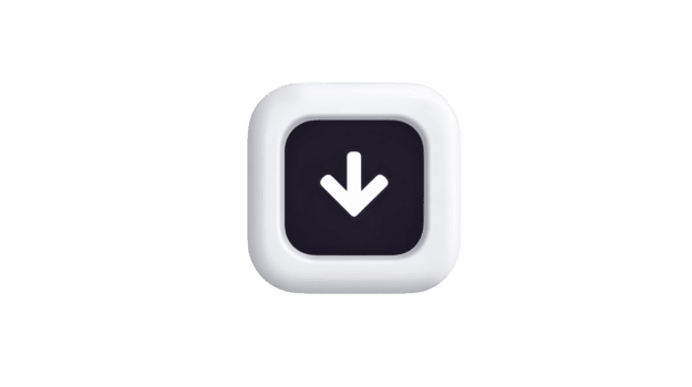 Down arrow icon 3D button white border transparency background modern style minimal design digital interface navigation direction technology isolated on transparent background png