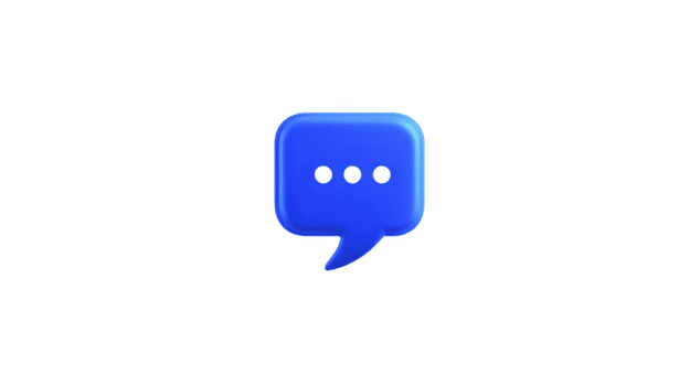 Blue chat bubble icon with three black dots, symbolizing online messaging, communication, and conversation, isolated on transparent background, modern and minimalistic style png