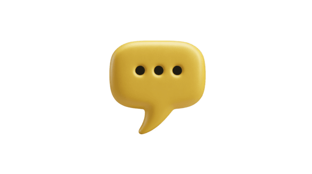 Yellow speech bubble three black dots minimal design isolated on transparency background symbolizing communication conversation and messaging in modern playful style png