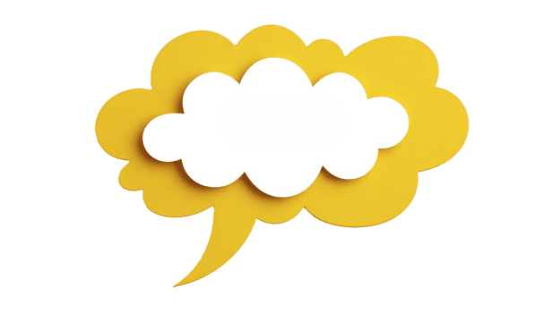 Yellow speech bubble with cloud shape, isolated on transparent background, playful and creative design for communication, message, or thought concept, suitable for social media or graphic projects png