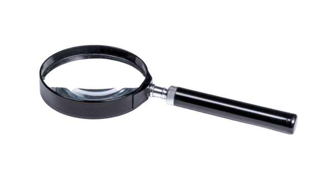 Magnifying glass black handle isolated on transparency background optical tool for close up inspection used for reading science and investigation simple and practical design png