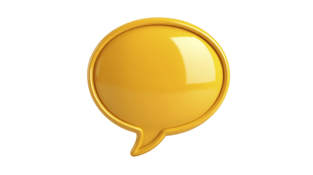 Yellow speech bubble, 3D icon, isolated on transparent background, glossy finish, modern communication symbol, cheerful and playful design, suitable for chat or message concepts png