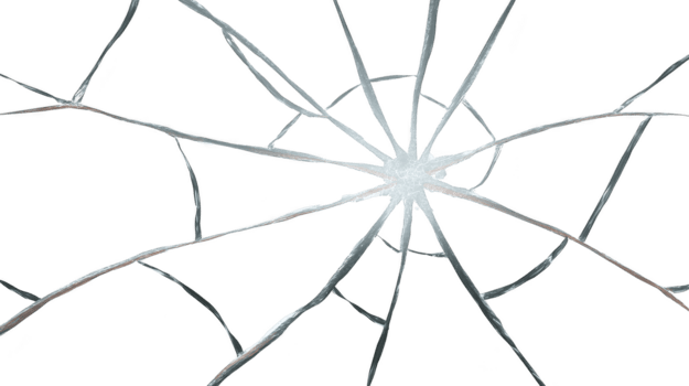 Broken glass crack transparent sharp shattered damage isolated background jagged impact image shows dramatic broken glass pattern with sharp cracks radiating from center evoking tension png