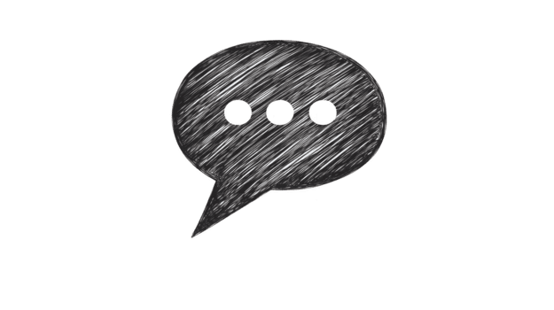 Hand drawn speech bubble with three dots, sketched in black and white, symbolizing communication, conversation, or messaging, on transparent background png