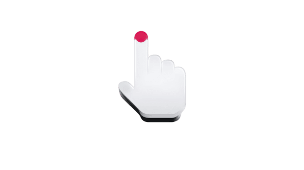 White hand cursor icon with raised index finger and red fingertip, symbolizing clicking, selection, or interaction, isolated on transparent background, modern digital style png