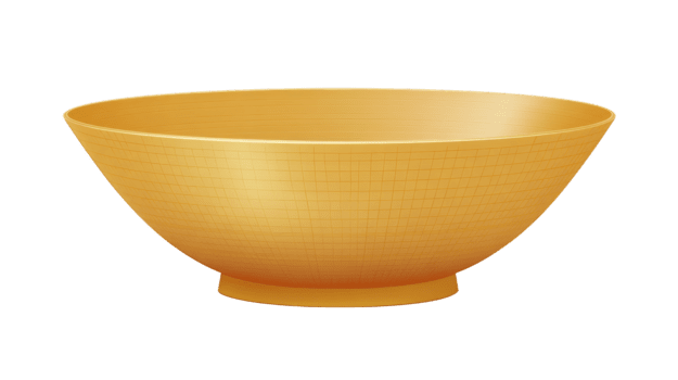 Golden bowl with smooth surface and subtle grid pattern, round shape, empty, isolated on transparency background, elegant and modern kitchenware, reflective and shiny, warm color tone png