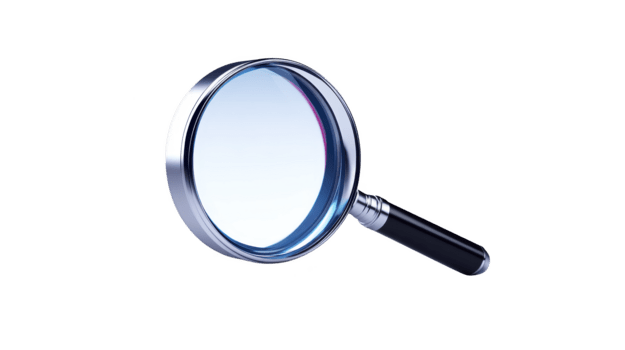 Magnifying glass isolated transparent lens black handle realistic style tool for inspection object on transparency background used for searching and examining details png