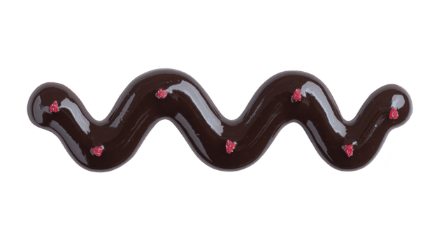 Schokolade Soße Zickzack- mit glänzend Textur und klein rot Beere Stücke, isoliert auf Transparenz Hintergrund, perfekt zum Dessert Dekoration oder Essen Styling, Erstellen spielerisch und appetitlich Stimmung png