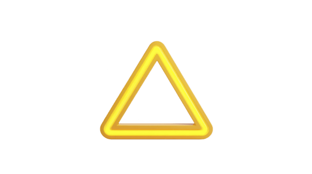 Yellow triangle warning sign with glowing border, isolated on transparent background, symbolizing caution, alert, or hazard in modern, minimal style png