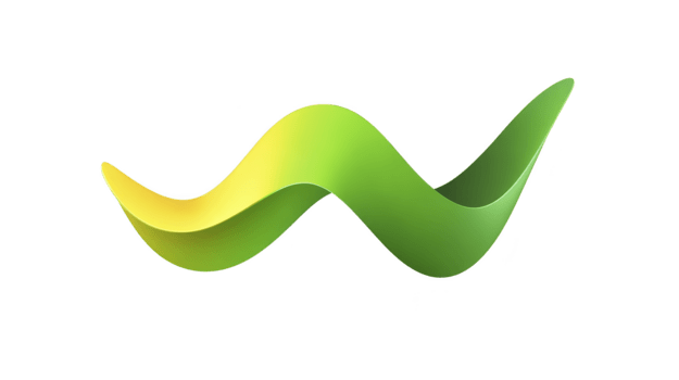 Green yellow wave abstract 3D shape smooth curve modern design isolated on transparent background creative vibrant dynamic digital art minimal style png