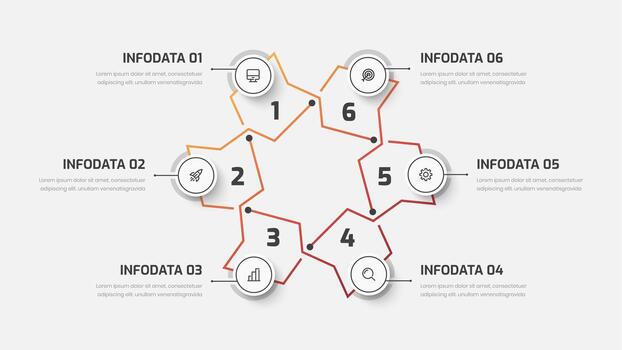 Gradient Minimal Infographic with Line, Six Numbers and Icons for Presentation vector