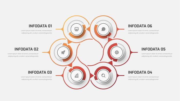 Circle Infographic Template with Gradient Color, Line, Six Options, and Icon for Presentation vector