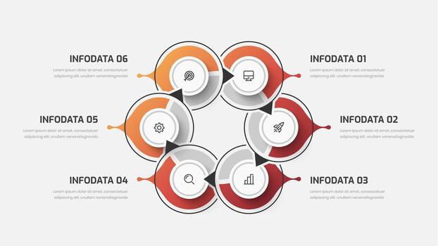 Gradient Infographic with Circle Label, Line, Six Option and Icons for Presentation vector