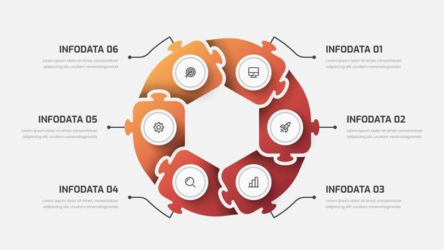infografía negocio con rompecabezas diseño, iconos, línea y 6 6 opciones para presentación vector